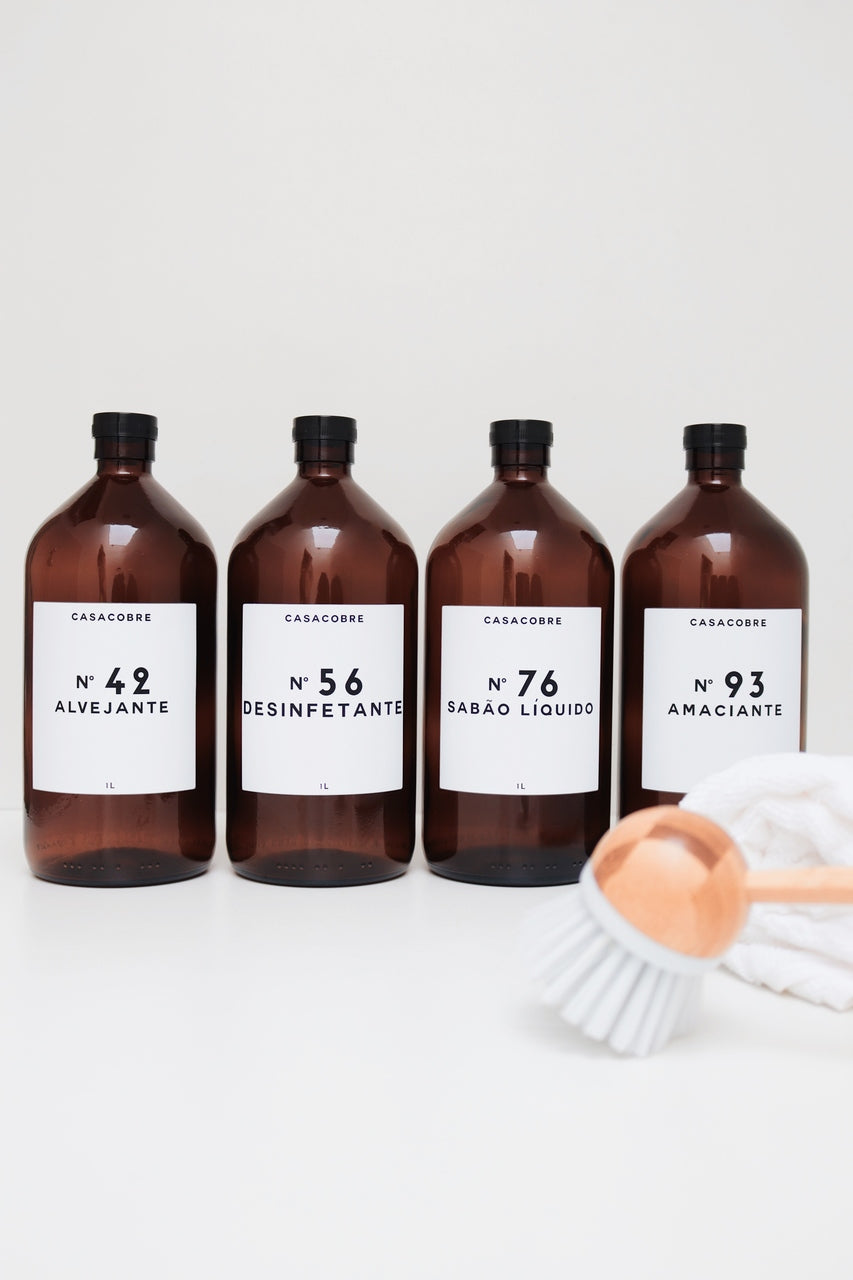 Kit Frasco Vidro Âmbar Lavanderia 1L - 4 Peças