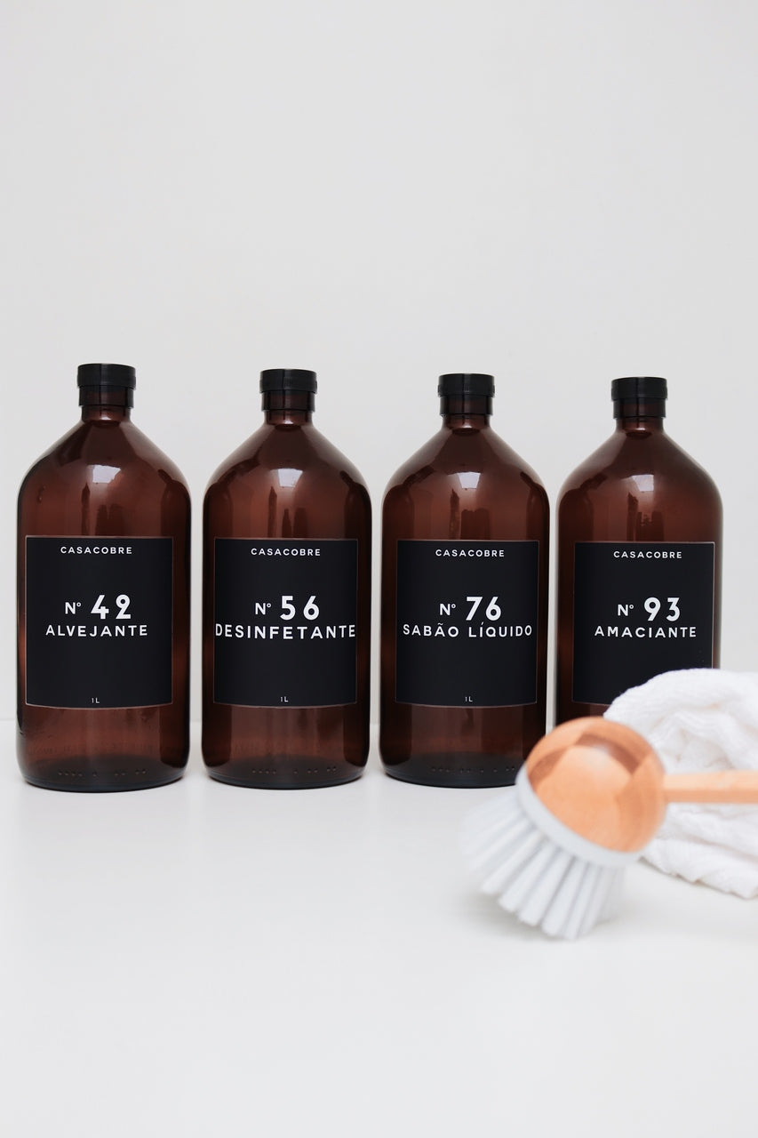 Kit Frasco Vidro Âmbar Lavanderia 1L - 4 Peças